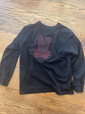 Psycho Bunny L kidsBlack Kids Long-Sleeve Tee with Red Bunny Logo